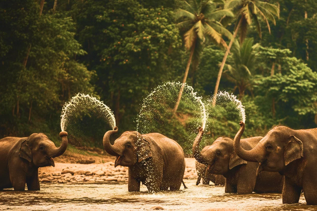 купание слонов шри-ланка